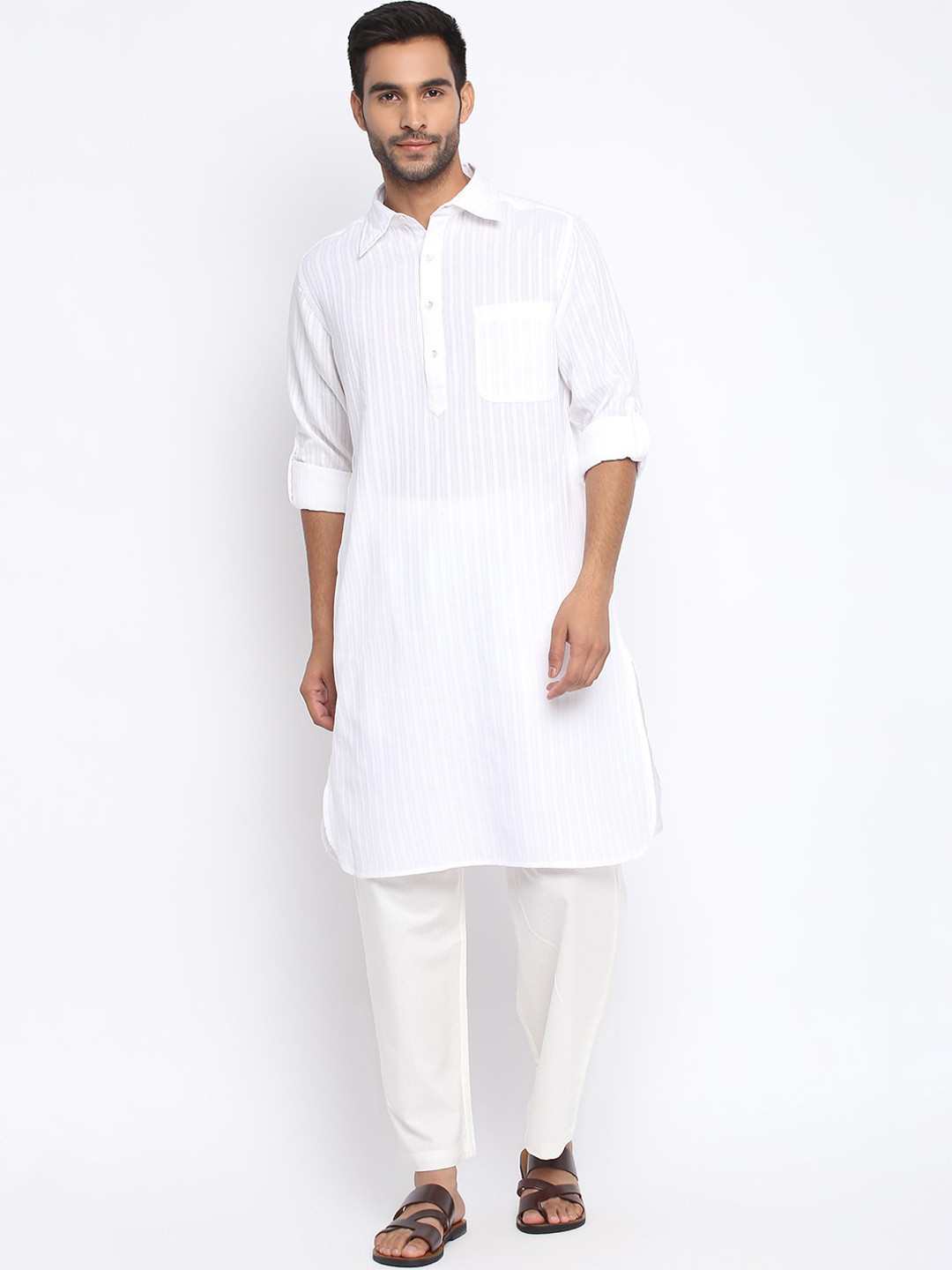 

Fabindia Men White Dobby Cotton Pathani Kurta