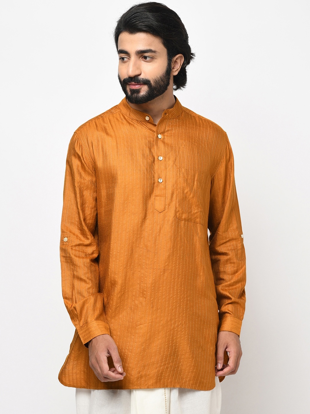 

Fabindia Men Mustard Yellow Solid Kurta