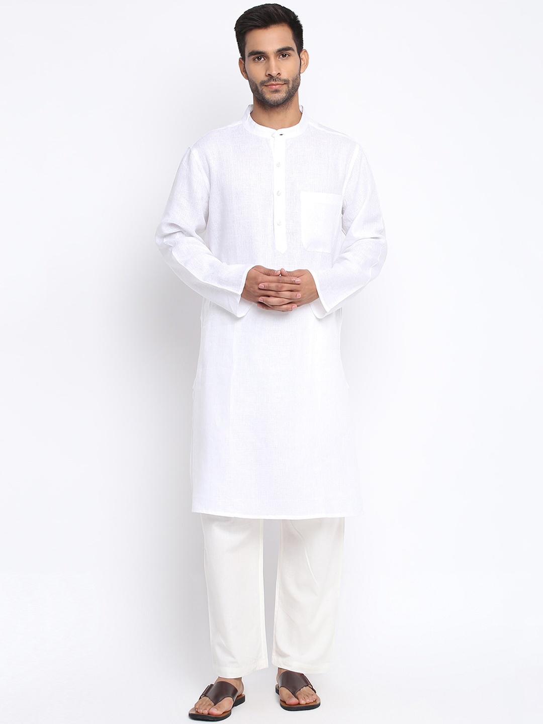 

Fabindia Men White Solid Dobby Kurta