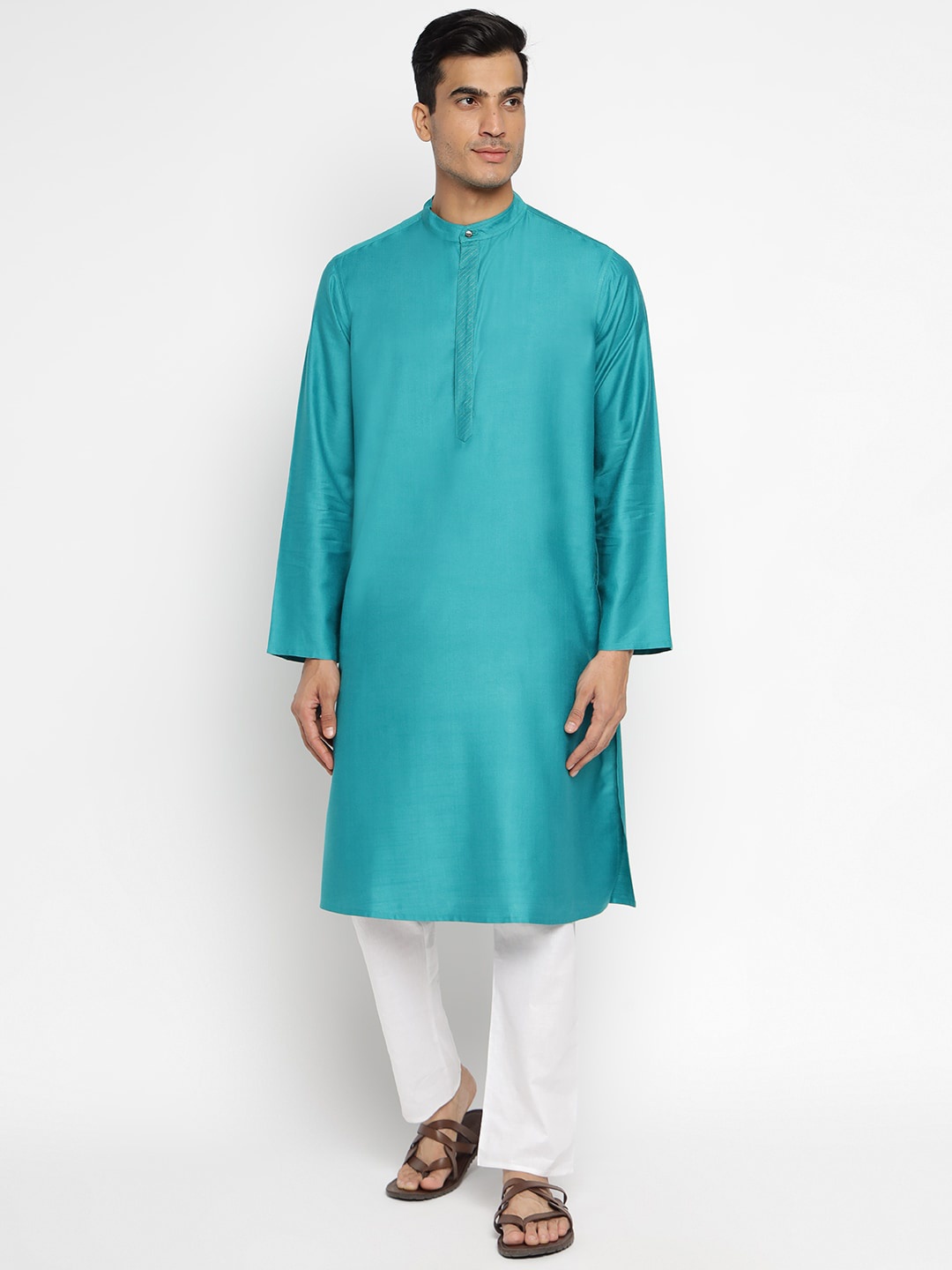 

Fabindia Men Turquoise Blue Solid Kurta