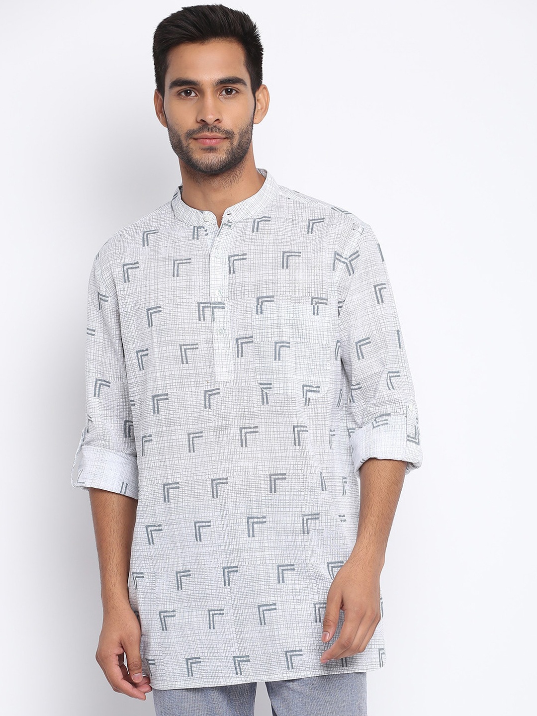 

Fabindia Men Grey Geometric Printed Cotton Kurta