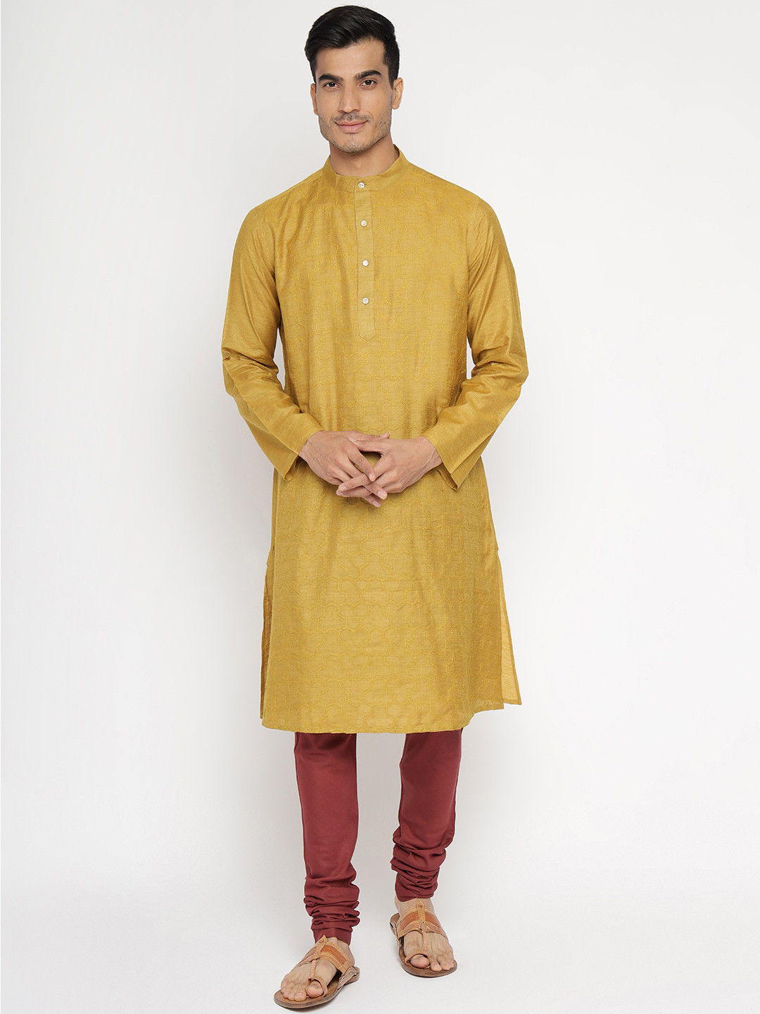

Fabindia Men Mustard Yellow Ethnic Motifs Thread Work Kurta