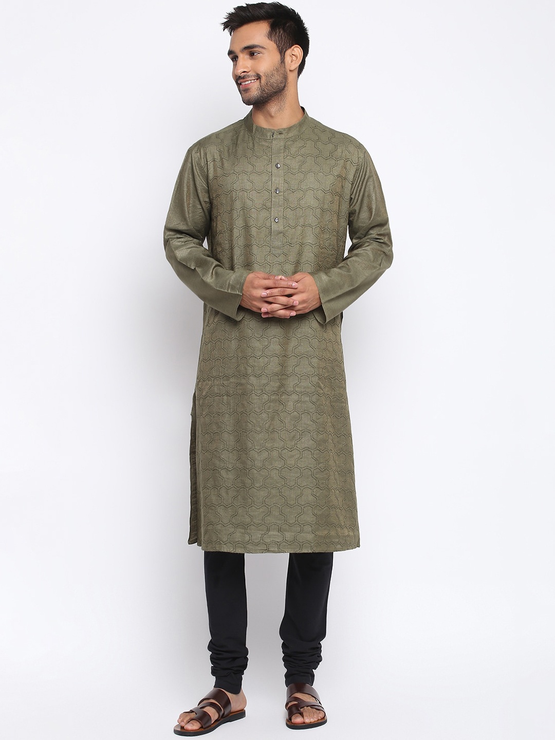 

Fabindia Men Green Thread Work Kurta
