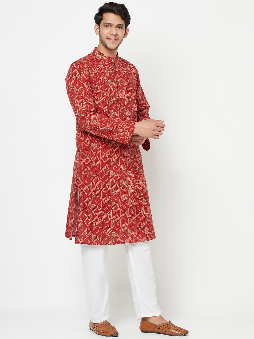 

Fabindia Men Red Geometric Printed Kurta