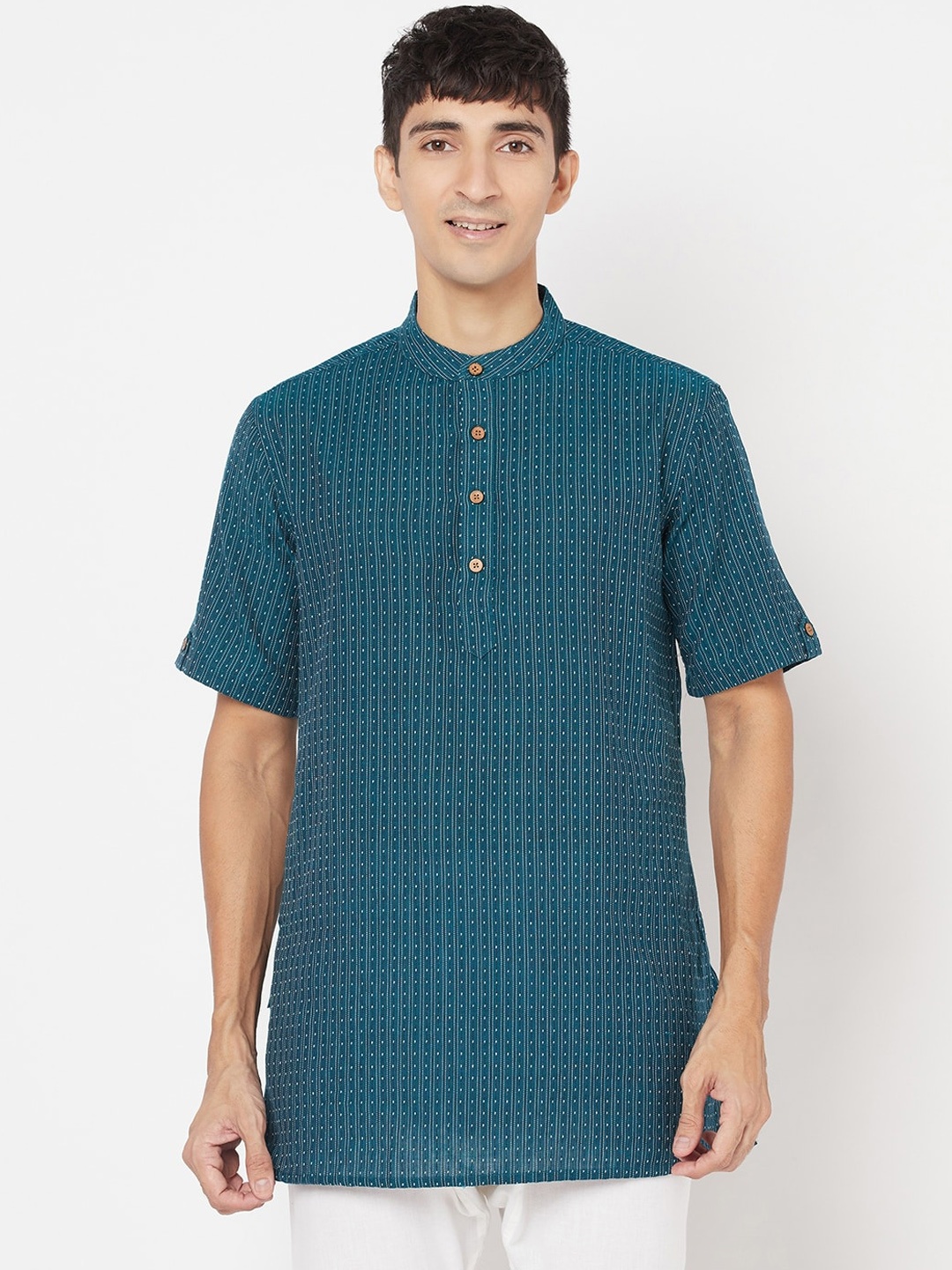 

Fabindia Men Green Ethnic Motifs Printed Dobby Kurta