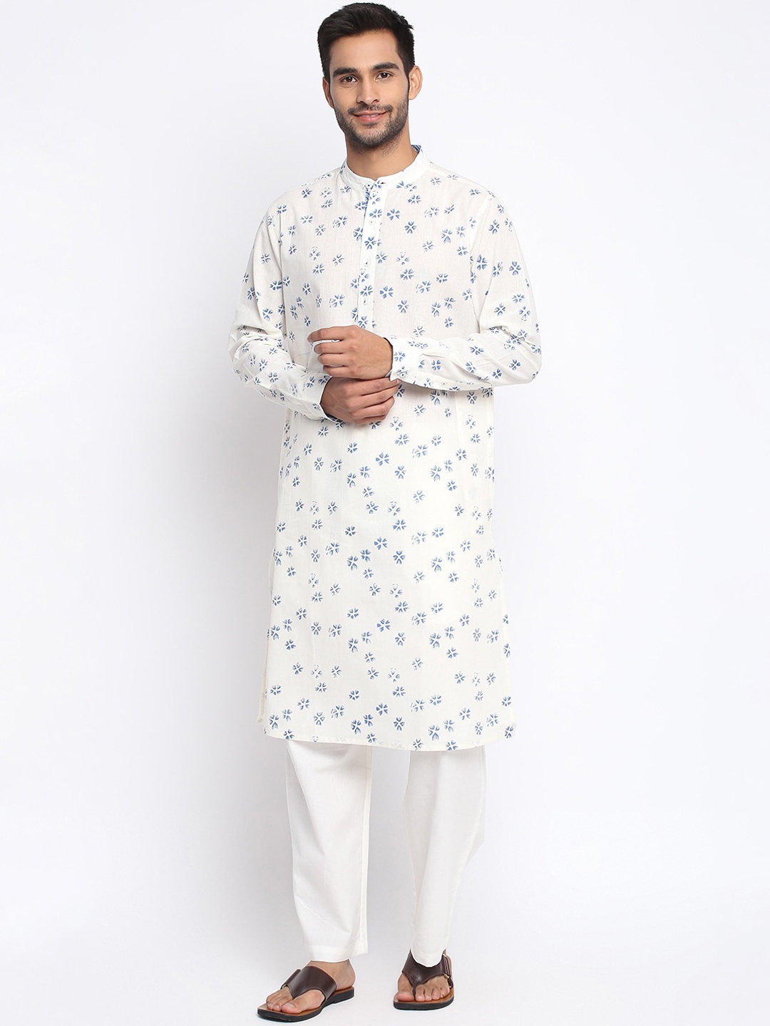 

Fabindia Men White Floral Printed Kurta
