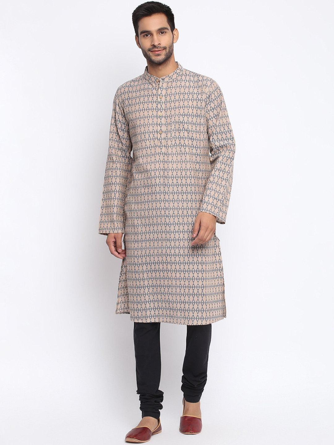 

Fabindia Men Grey Geometric Printed Dobby Kurta