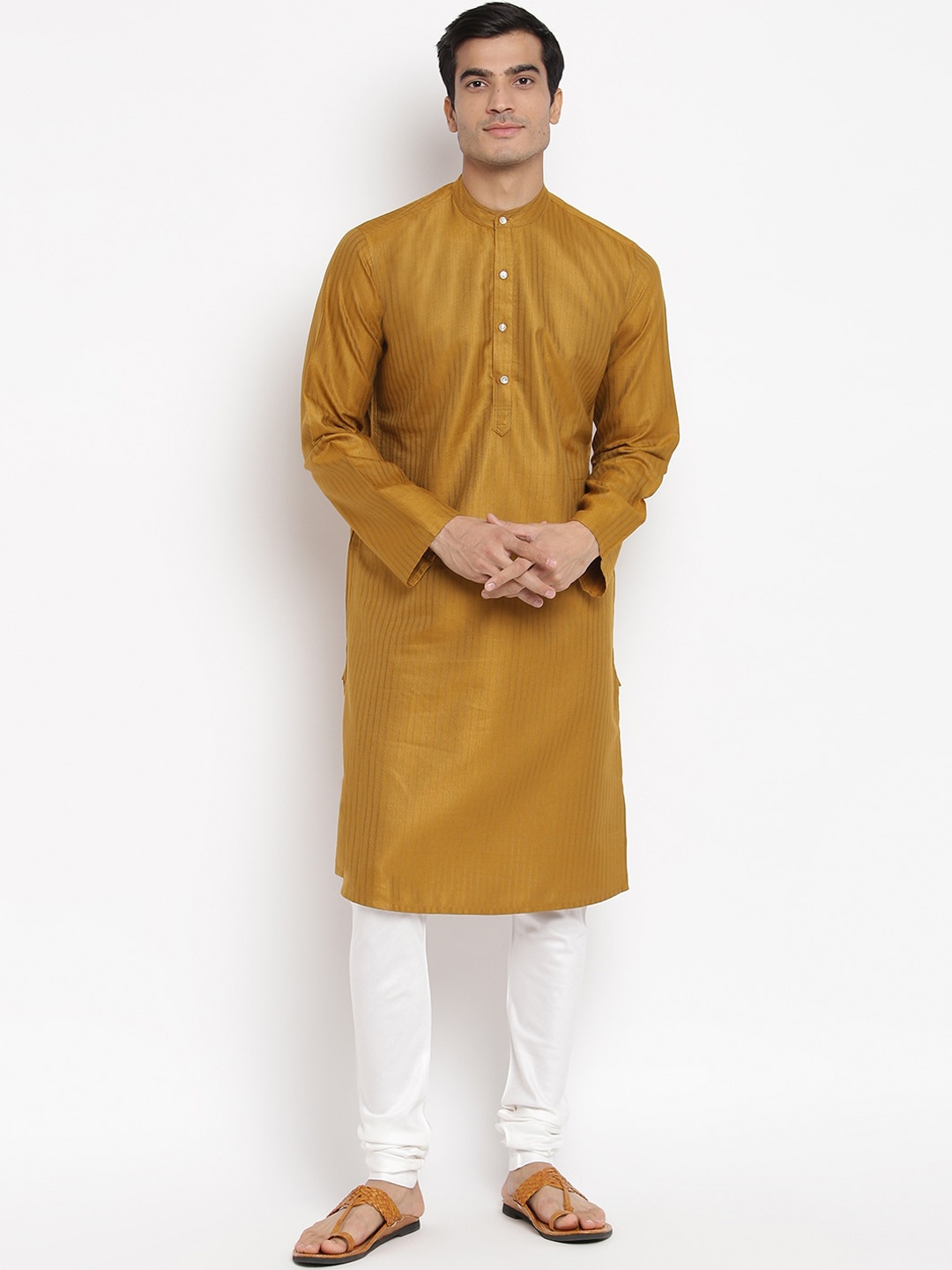 

Fabindia Men Mustard Yellow Dobby Kurta