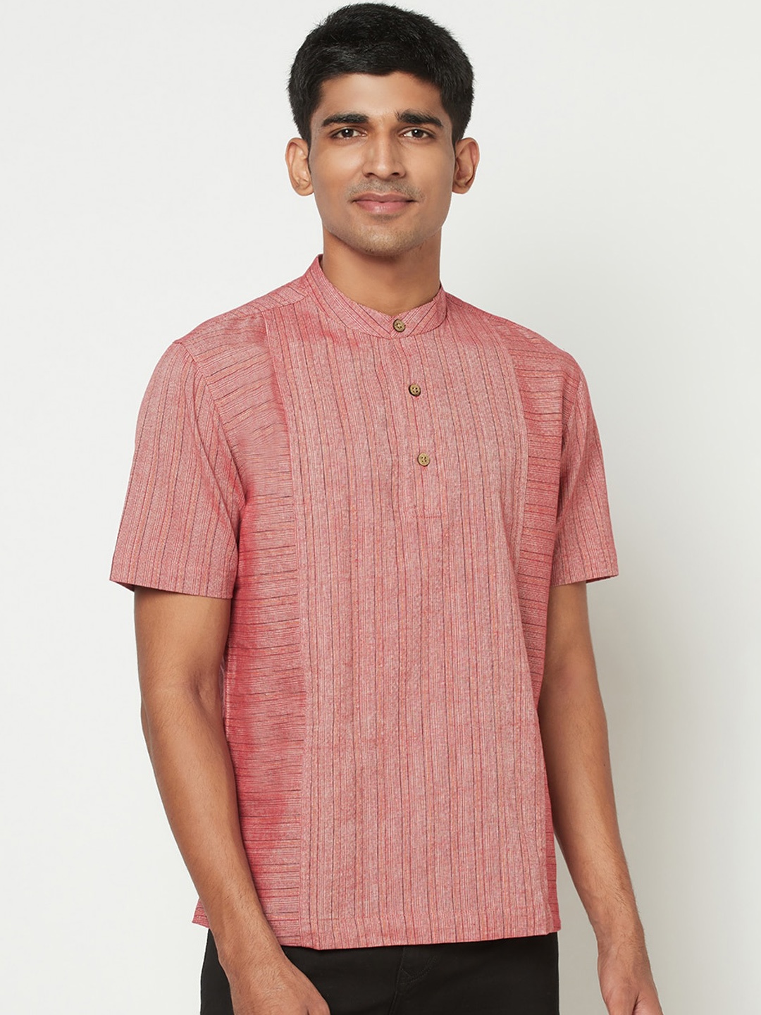 

Fabindia Men Pink Striped Cotton Kurta