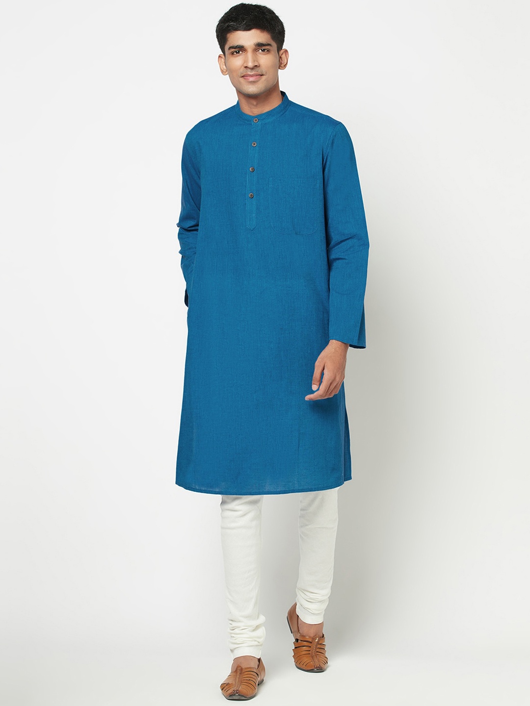 

Fabindia Men Blue Thread Work Long Kurta