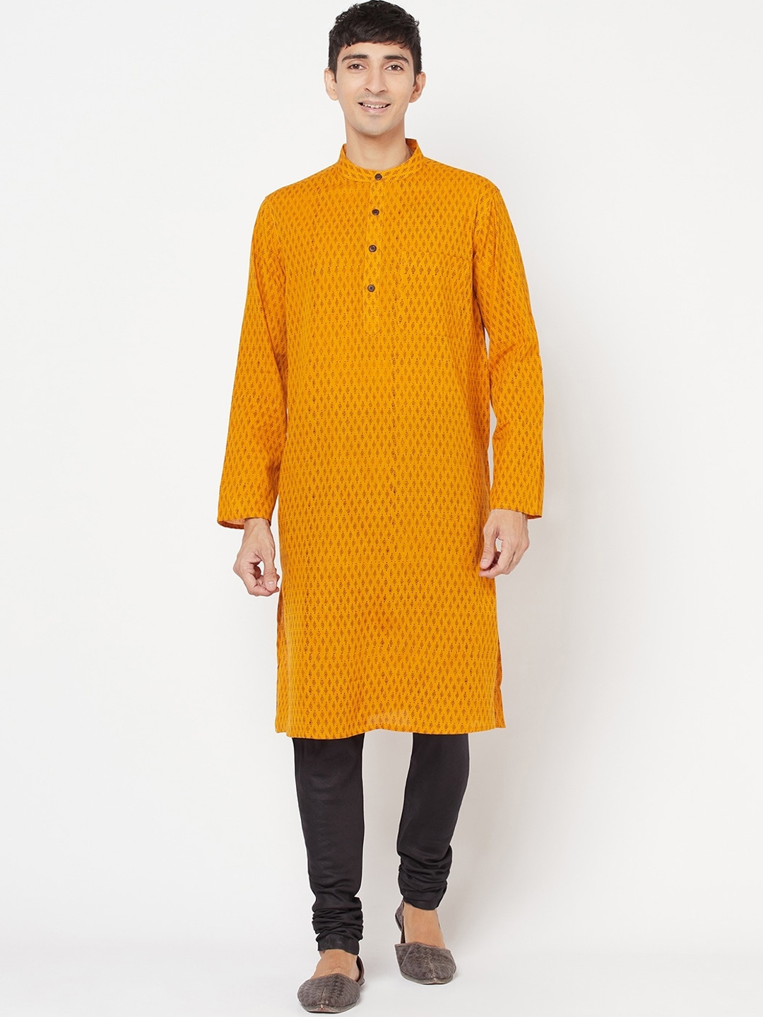 

Fabindia Men Mustard Yellow Printed Straight Kurta