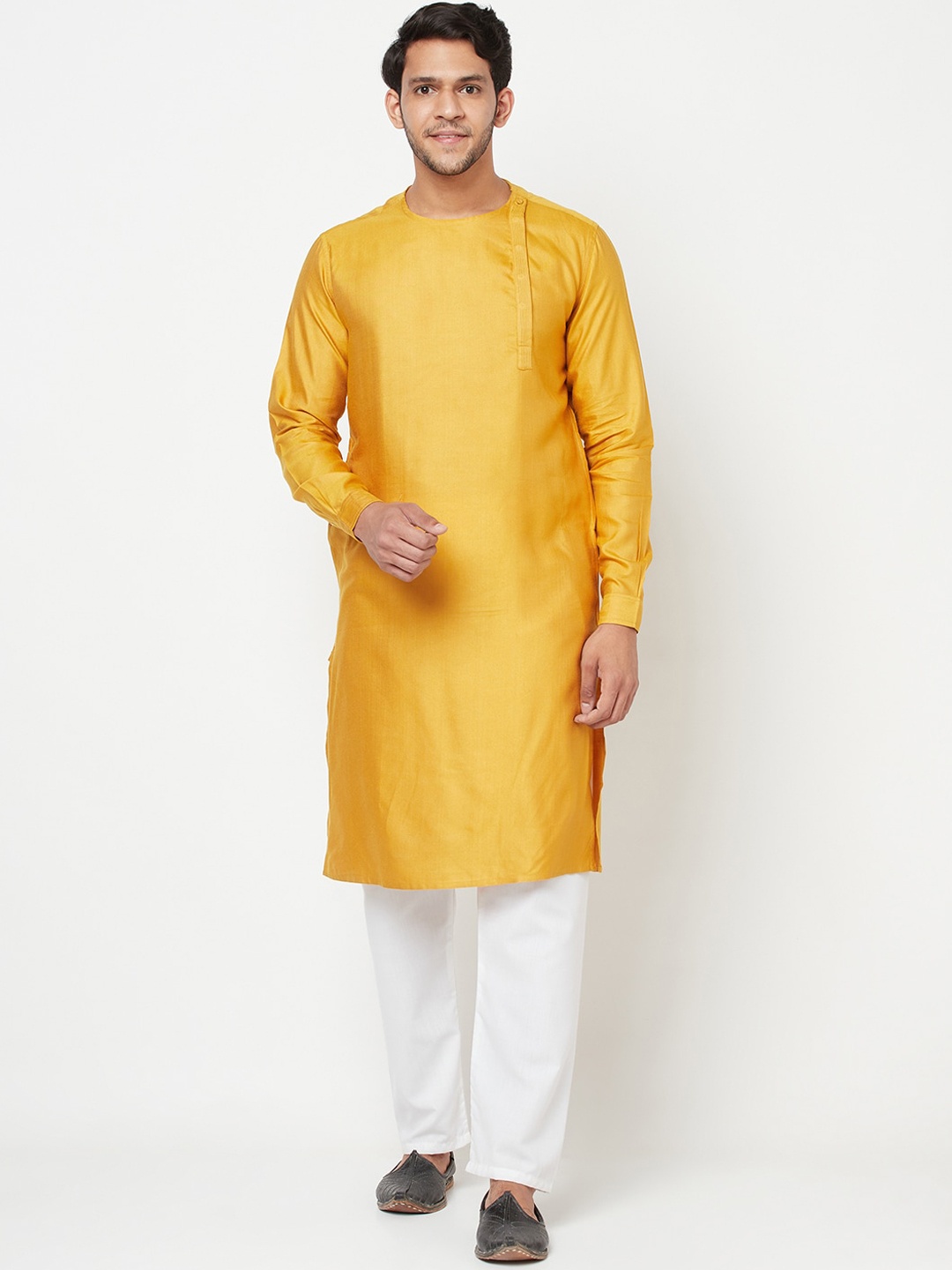 

Fabindia Men Mustard Yellow Solid Kurta