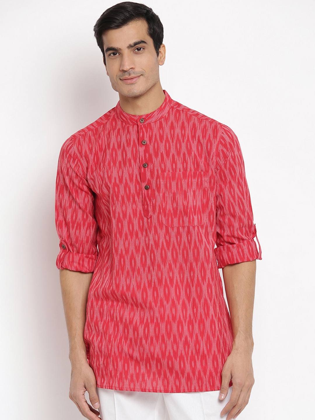 

Fabindia Men Red Ikat Cotton Short Kurta