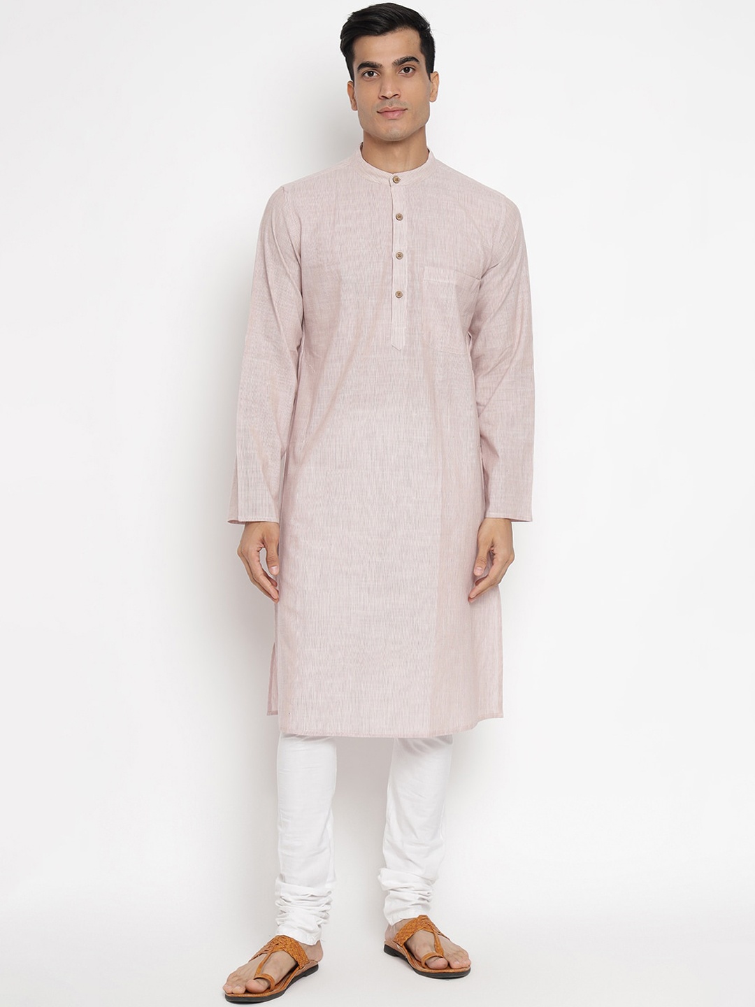 

Fabindia Men Beige Yoke Design Cold-Shoulder Sleeves Thread Work Kurta