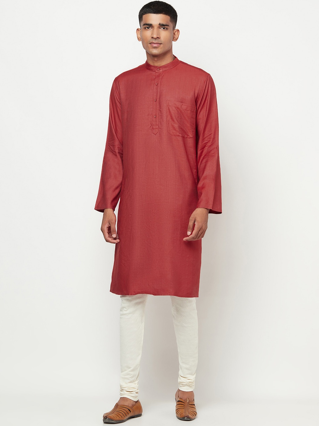 

Fabindia Men Red Cold-Shoulder Sleeves Thread Work Kurta