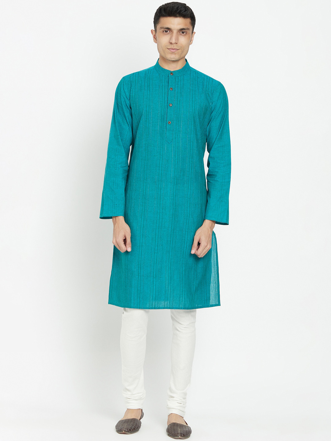 

Fabindia Men Teal Striped Kurta