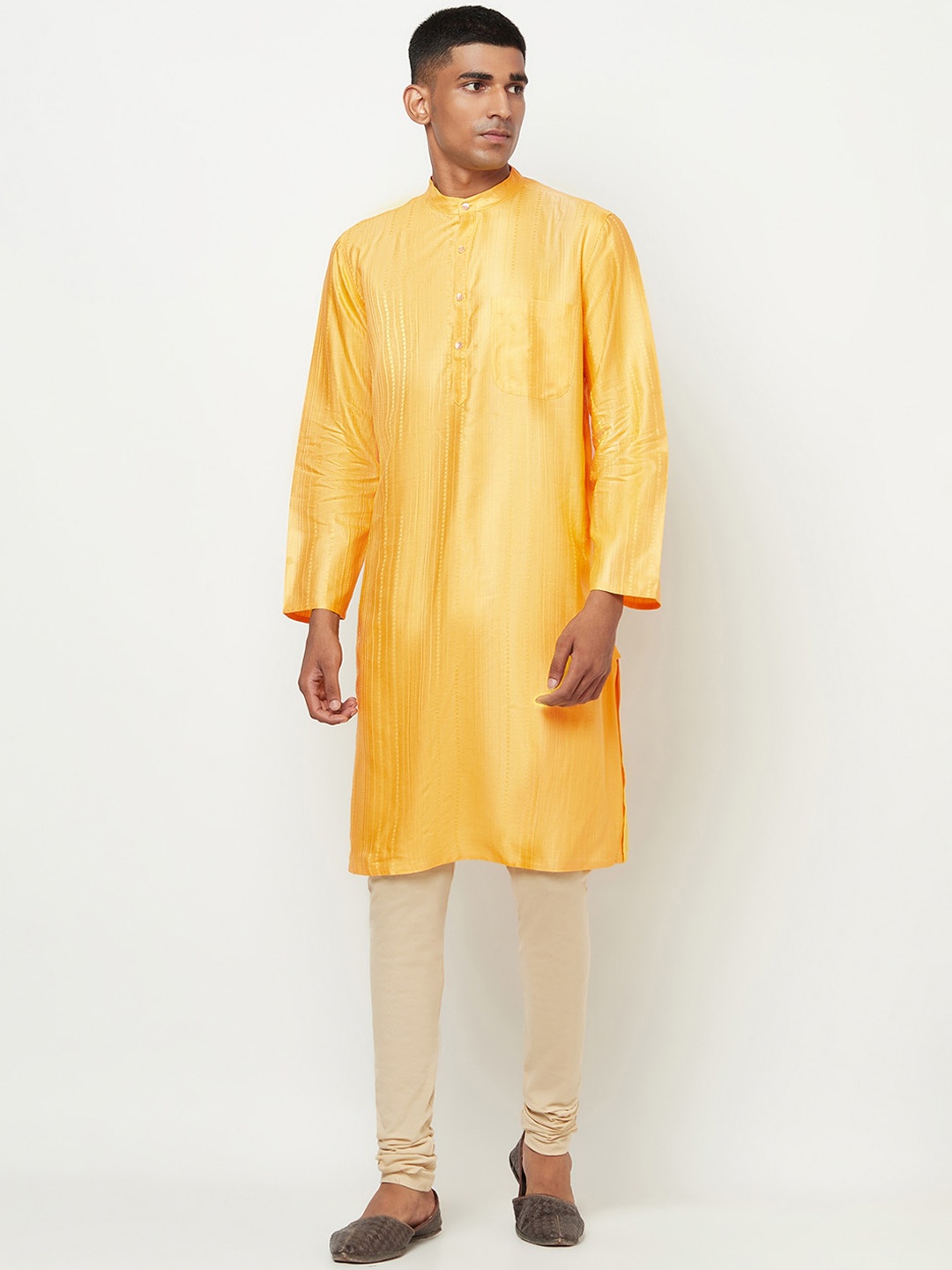 

Fabindia Men Yellow Printed Dobby Kurta