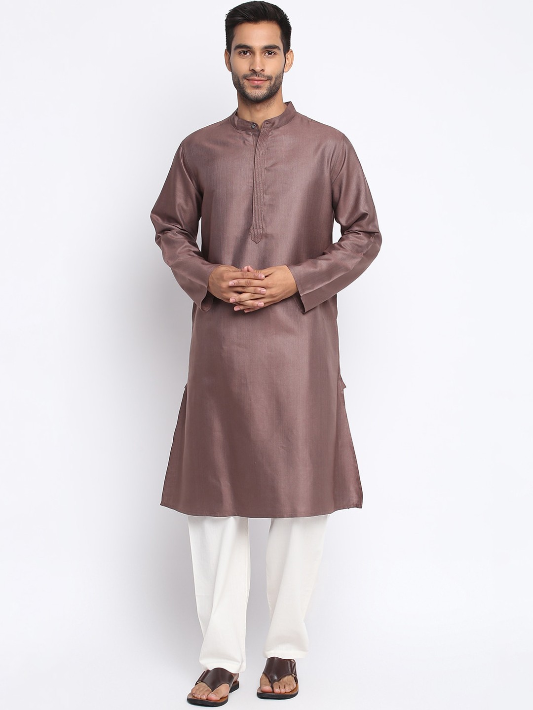 

Fabindia Men Brown Thread Work Kurta