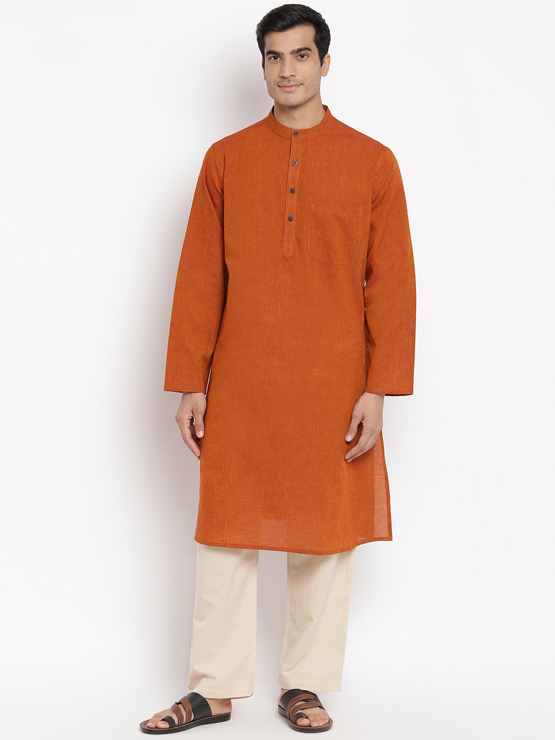 

Fabindia Men Rust Dyed Thread Work Pathani Kurta