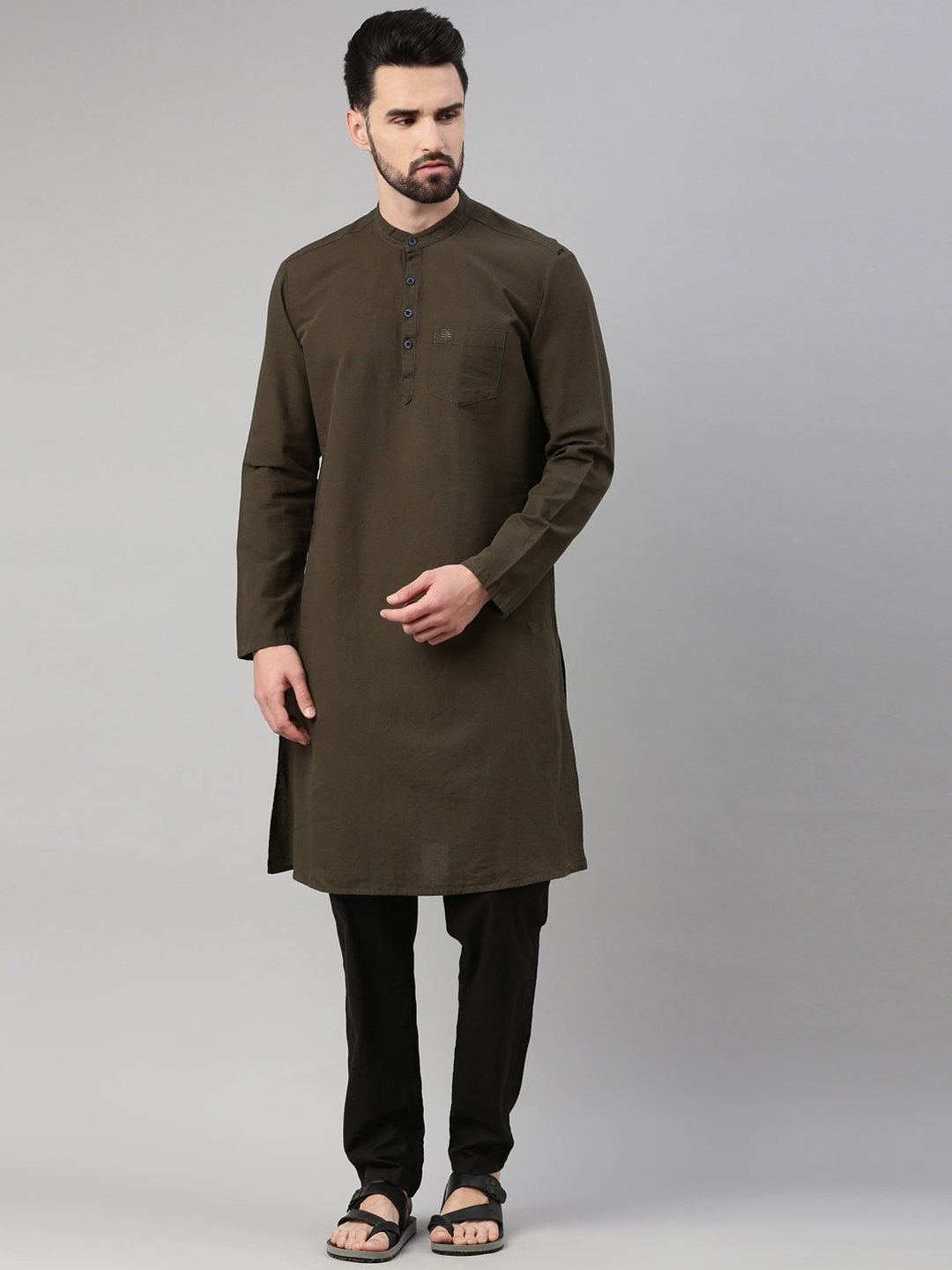 

Chennis Men Olive Green Kurta