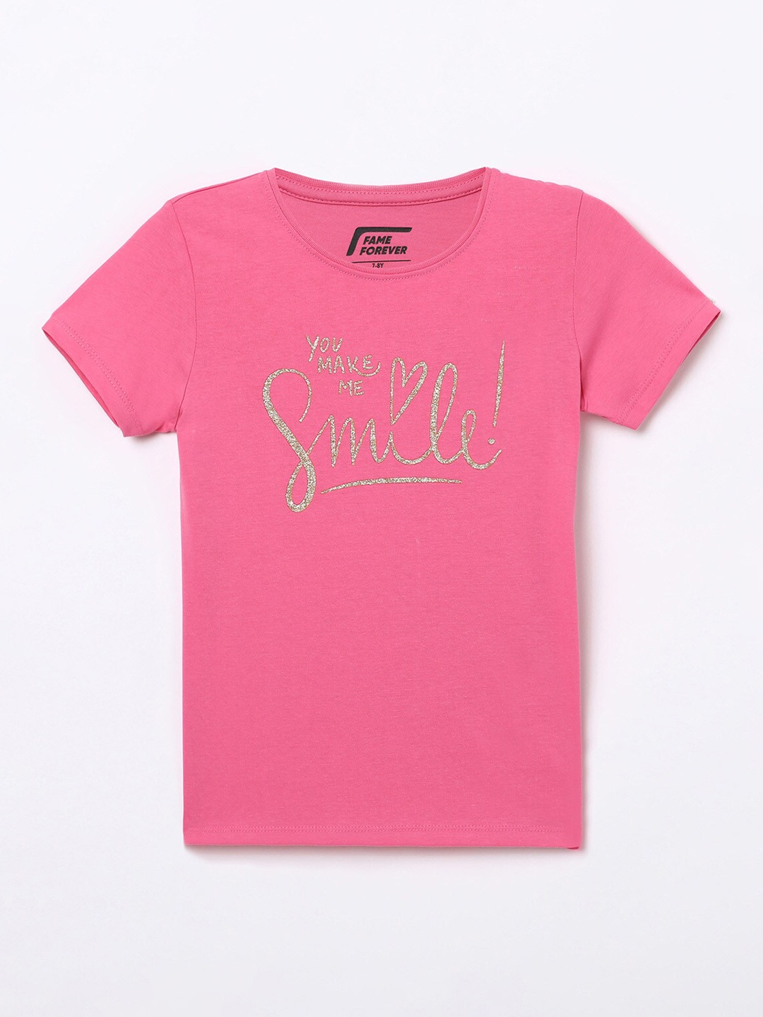 

Fame Forever by Lifestyle Girls Pink Typography Printed Pure Cotton T-shirt