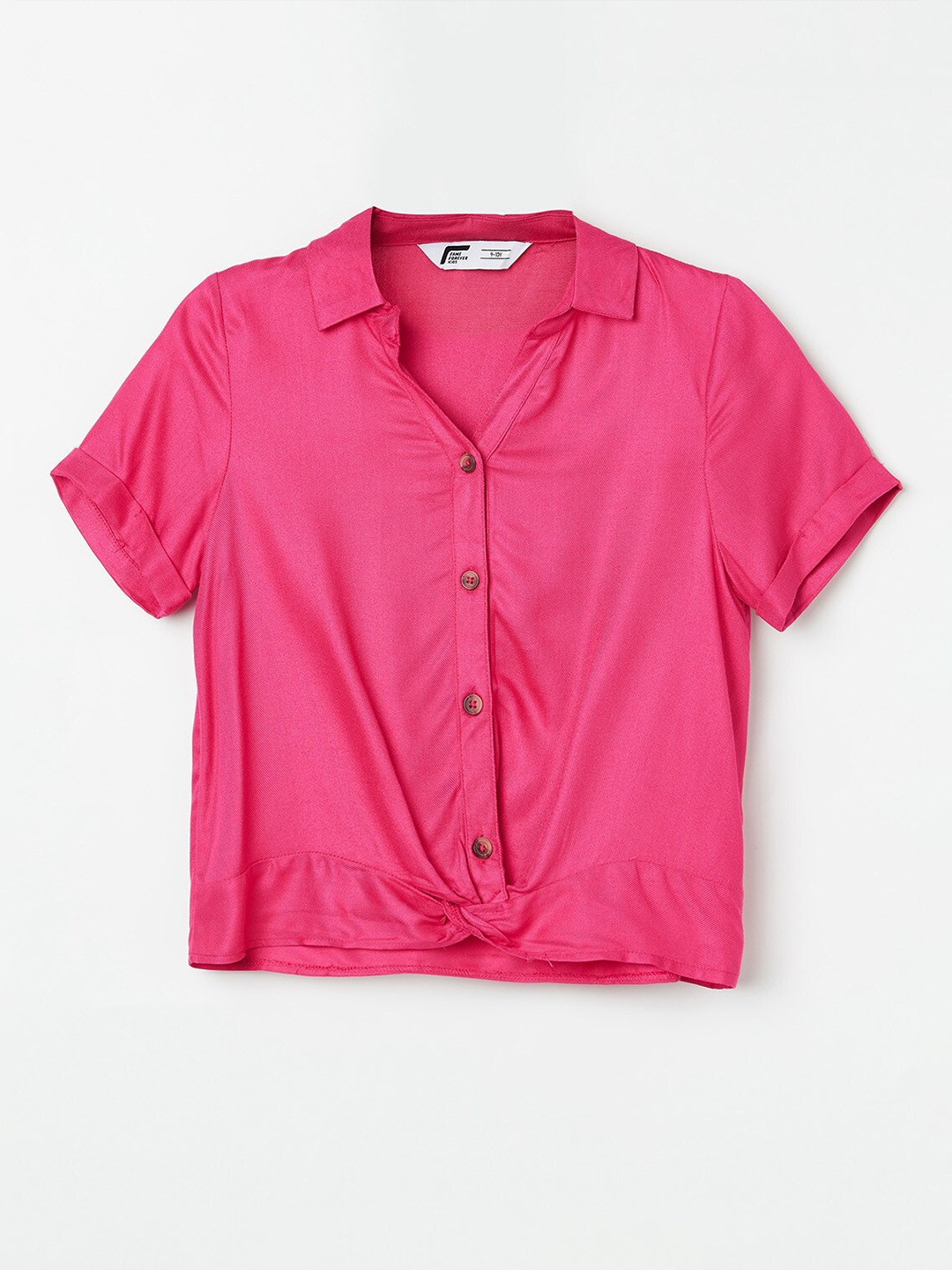

Fame Forever by Lifestyle Fuchsia Shirt Style Crop Top