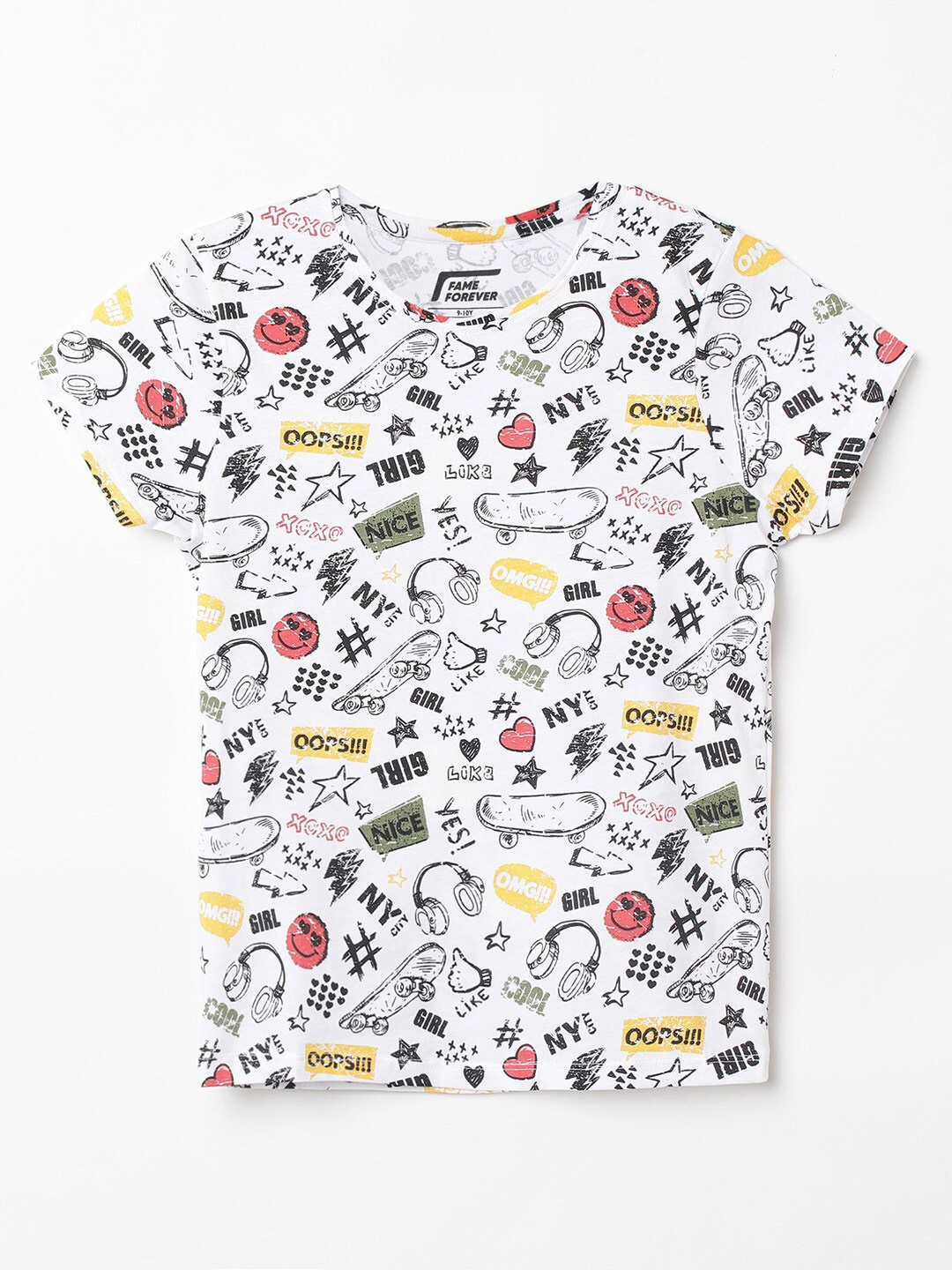 

Fame Forever by Lifestyle Girls White Printed Pure Cotton Top