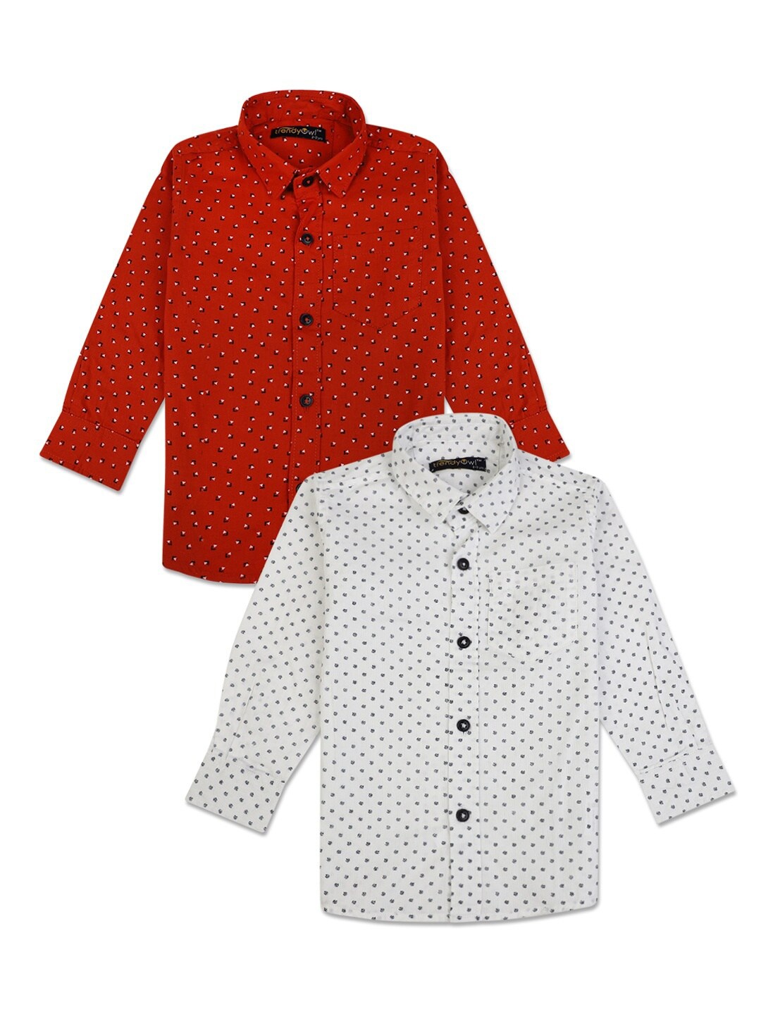 

V-Mart Boys Pack of 2 White & Rust Printed Poplin Casual Shirts