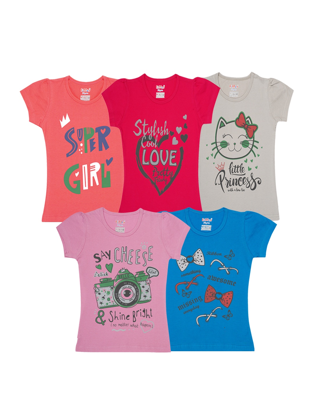 

Kiddeo Girls Multicoloured 5 Printed T-shirt, Multi