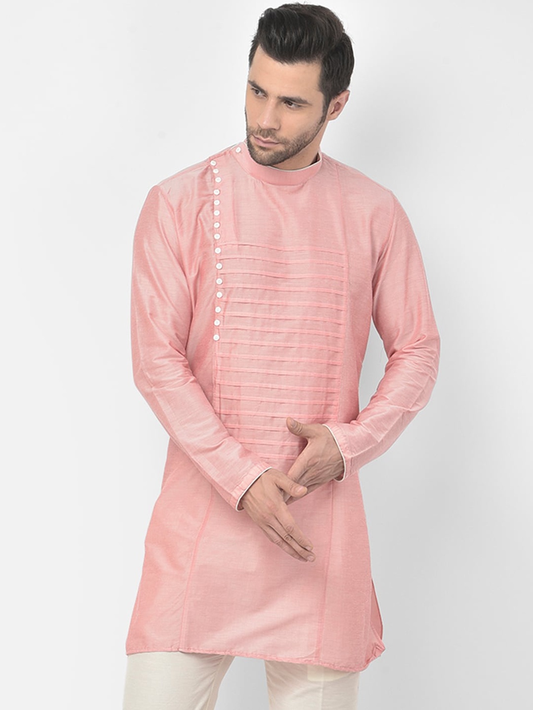 

DEYANN Men Peach-Coloured Cotton Kurta