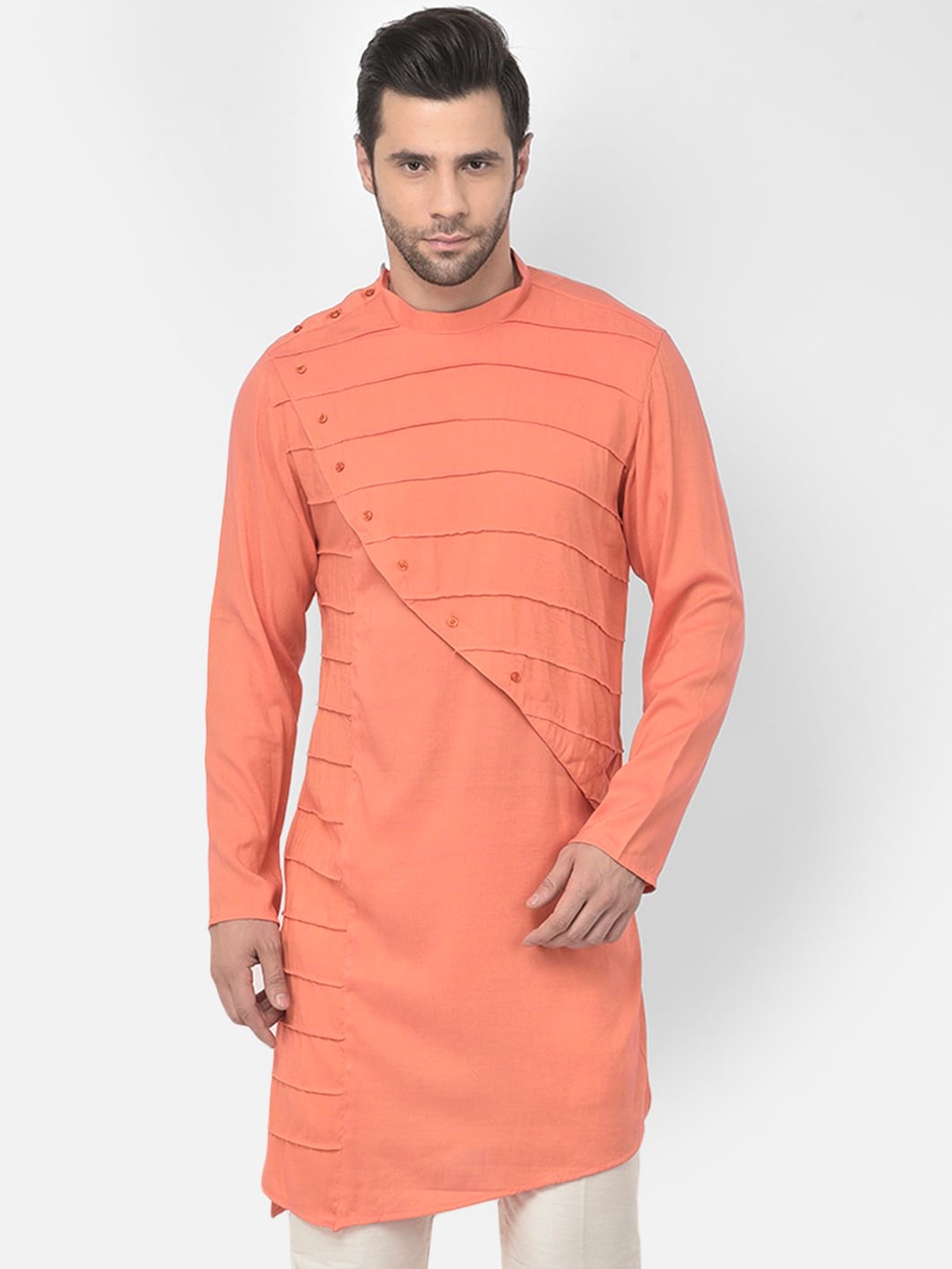 

DEYANN Men Peach-Coloured Cotton Kurta