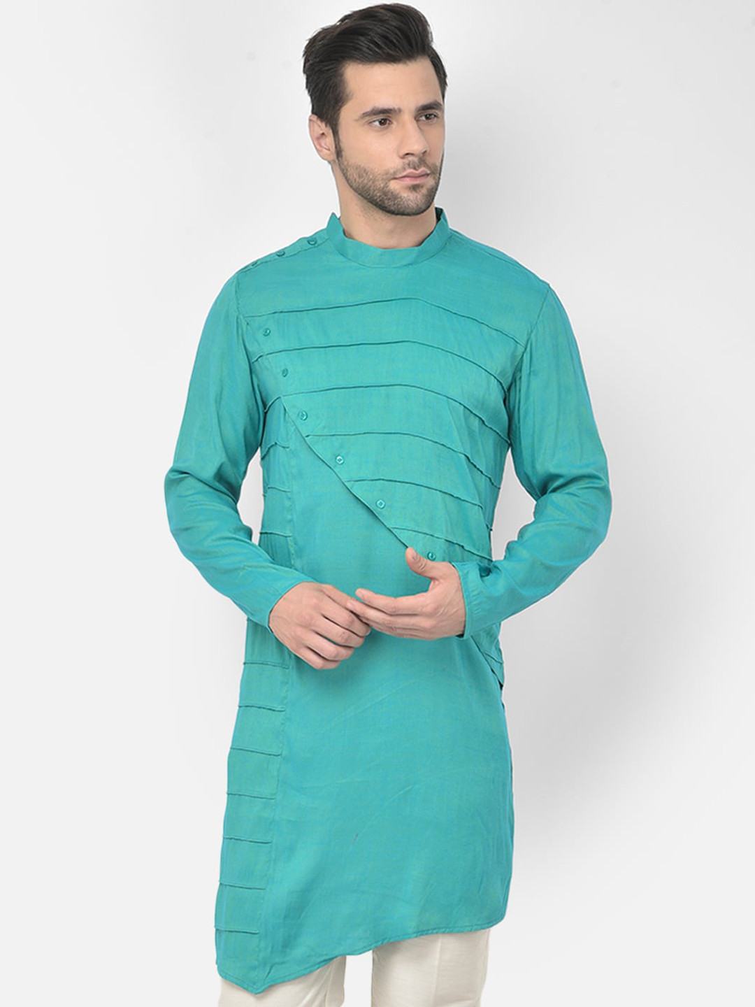 

DEYANN Men Turquoise Blue Cotton Kurta
