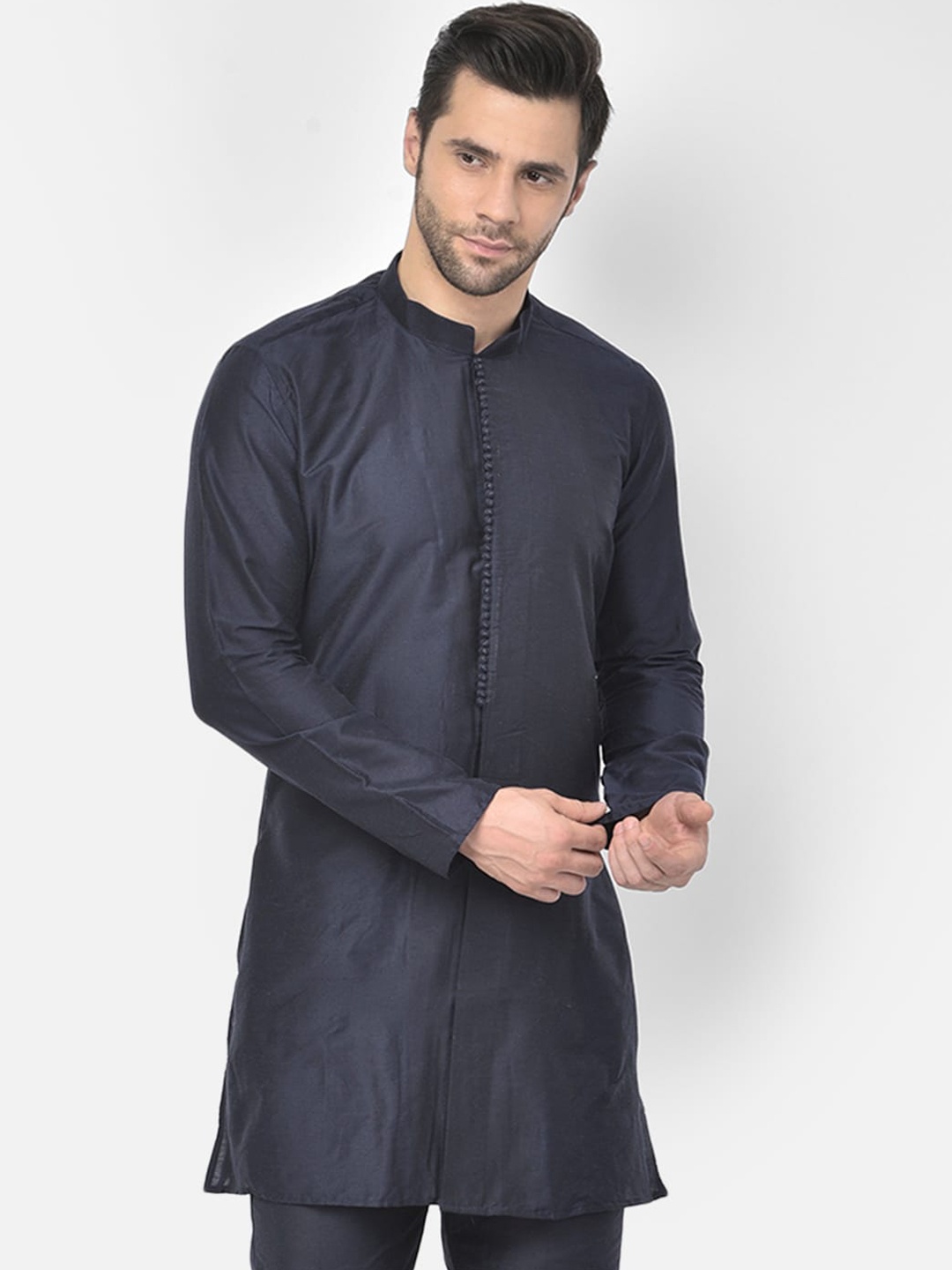 

DEYANN Men Navy Blue Cotton Kurta