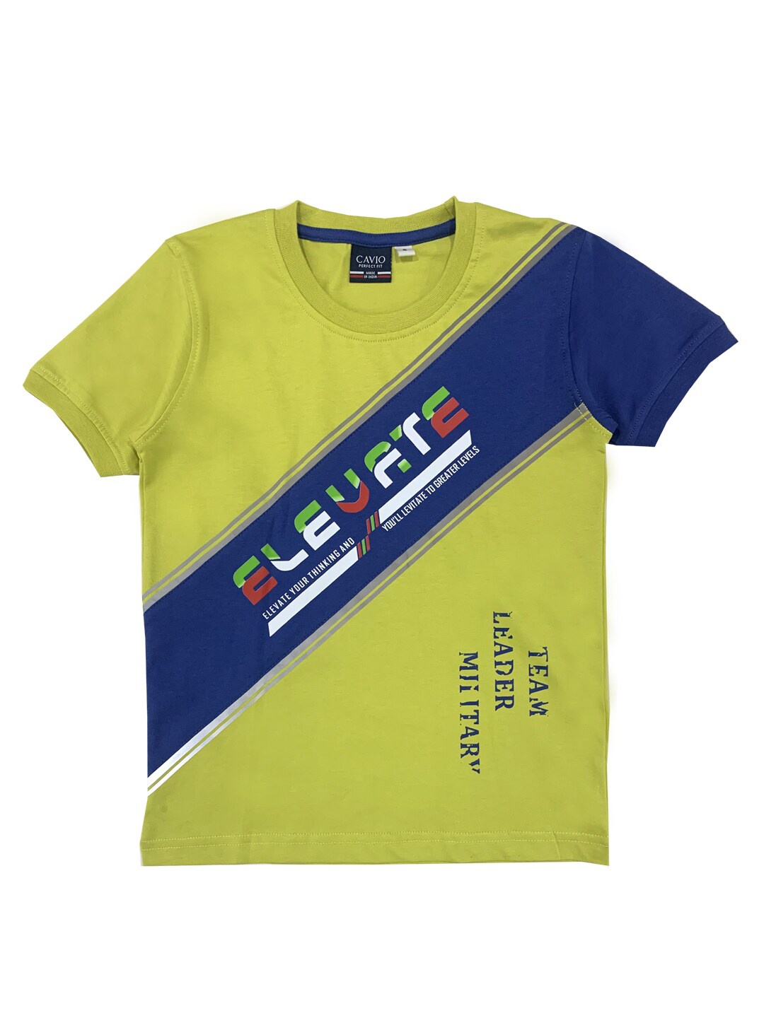 CAVIO Boys Green & Blue Typography Printed T-shirt