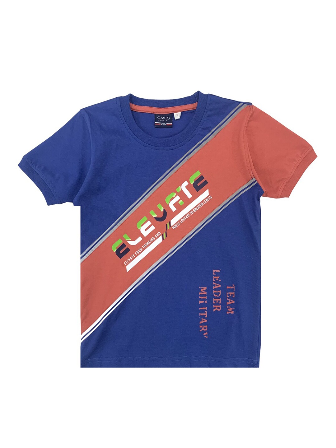 

CAVIO Boys Blue Typography Printed T-shirt