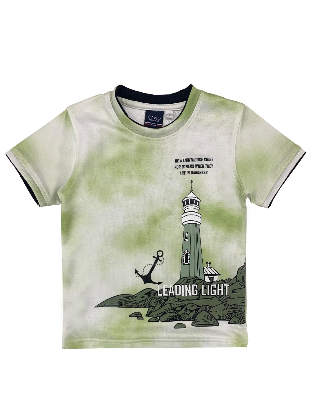 

CAVIO Boys Green & White Printed T-shirt