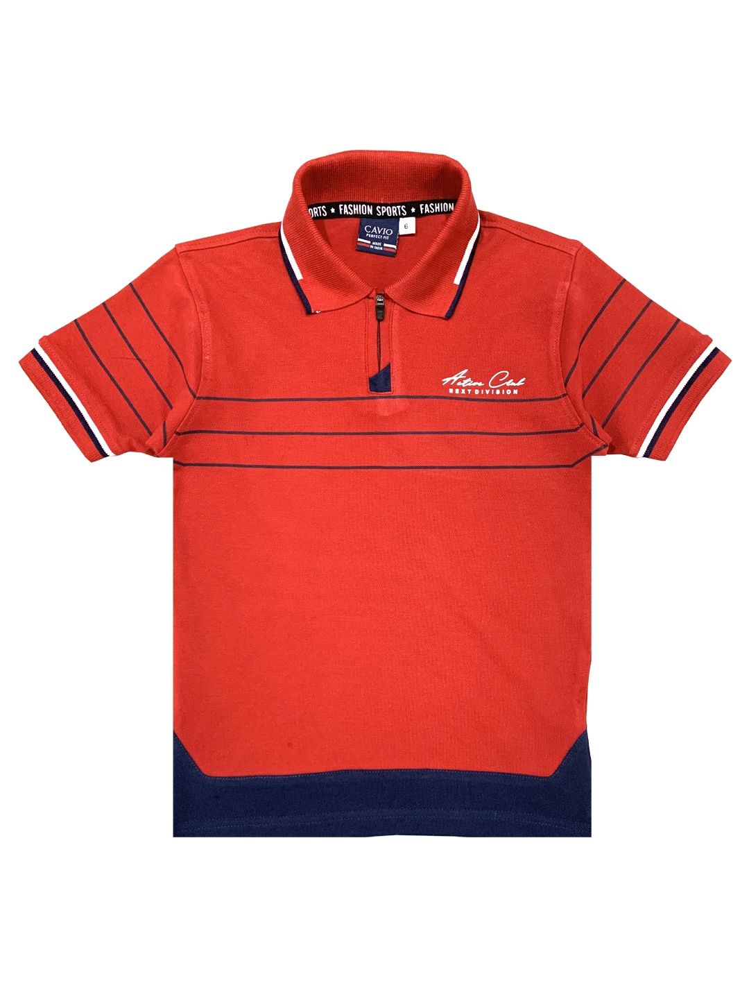 

CAVIO Boys Red & Navy Blue Striped Polo Collar T-shirt