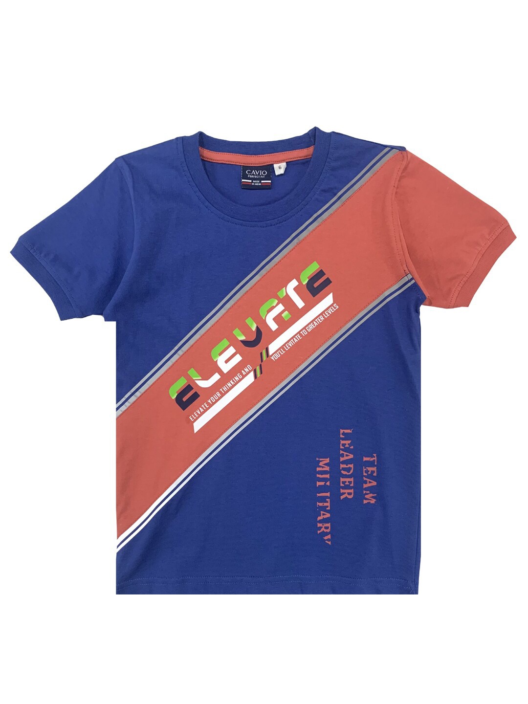 

CAVIO Boys Blue & Brown Typography Printed T-shirt
