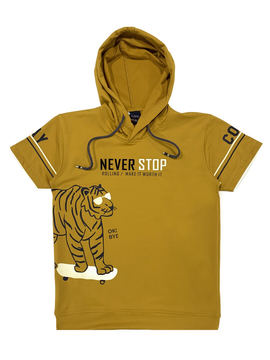 

CAVIO Boys Gold-Toned Printed Hooded T-shirt