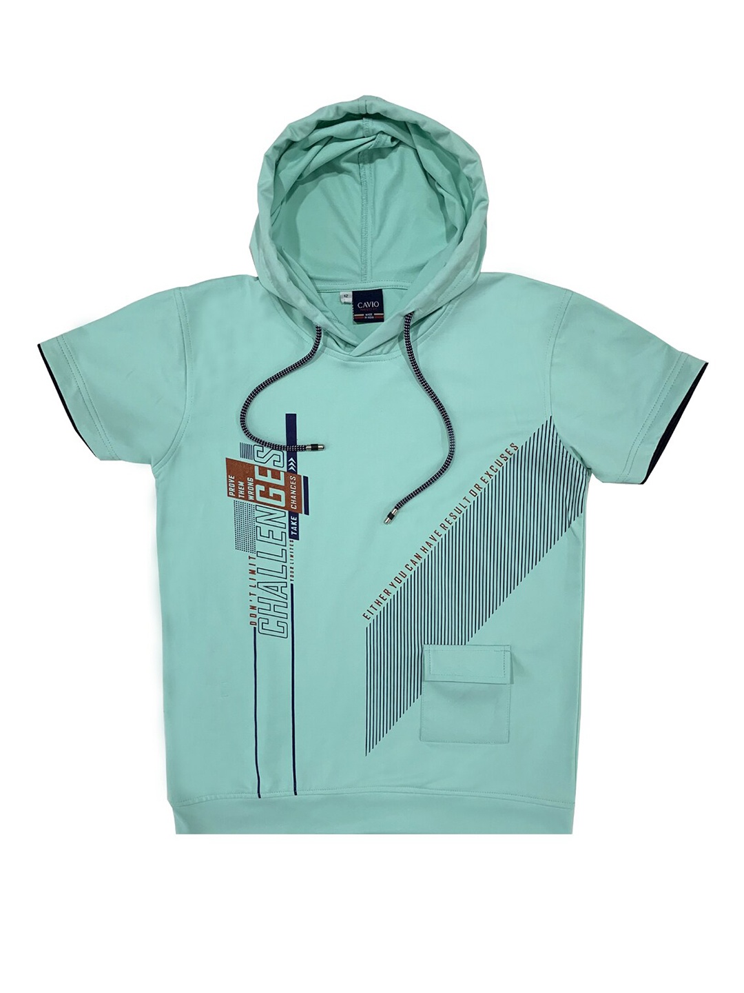 

CAVIO Boys Sea Green Printed Hooded T-shirt