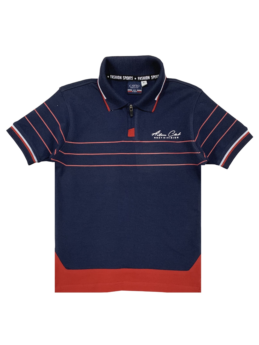 

CAVIO Boys Navy Blue & Rust Striped Polo Collar T-shirt