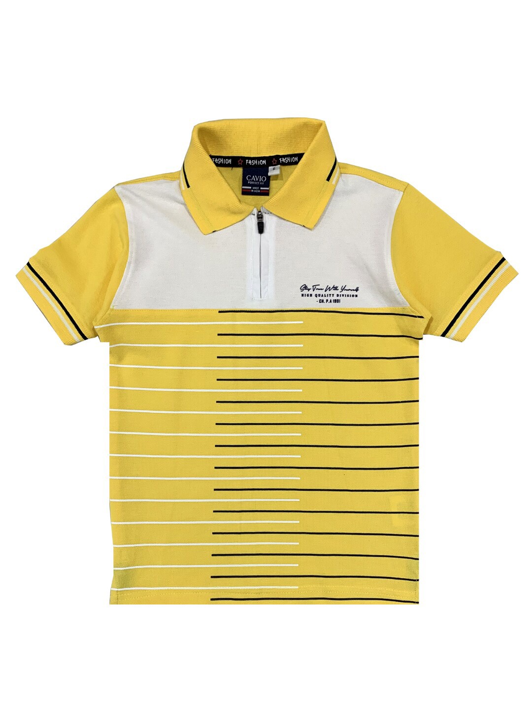 

CAVIO Boys Yellow Striped Polo Collar T-shirt