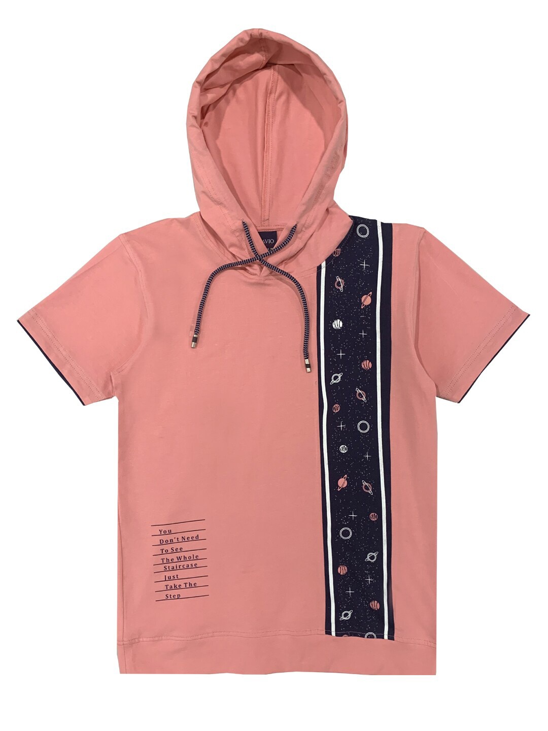 

CAVIO Boys Rose Pink & Navy Blue Printed Hooded T-shirt