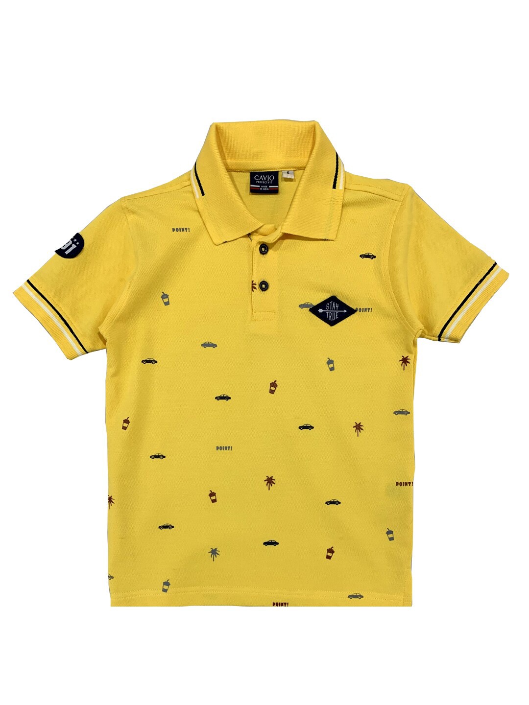 

CAVIO Boys Yellow & Black Printed Polo Collar T-shirt