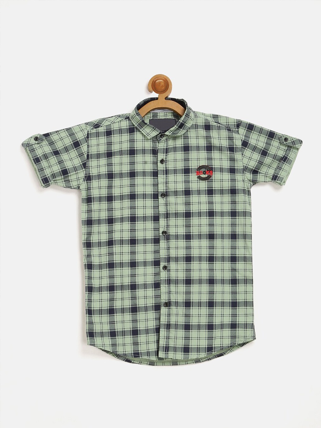 

V2 Value & Variety Boys Green Tartan Checks Checked Casual Shirt