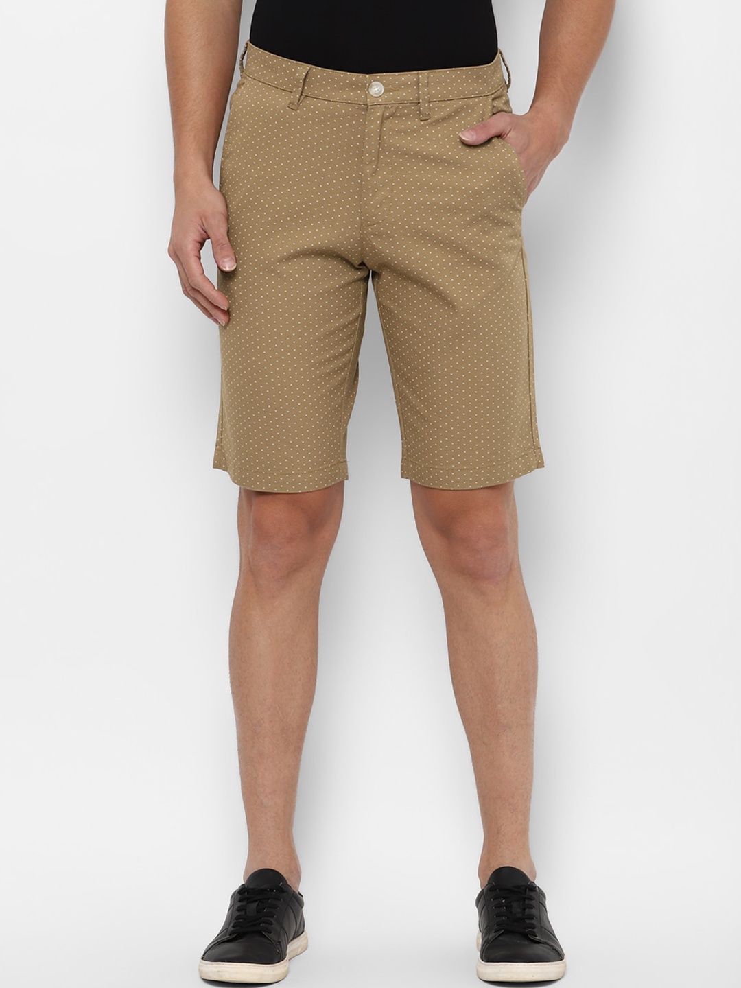 

Allen Solly Men Khaki & White Printed Slim Fit Pure Cotton Shorts