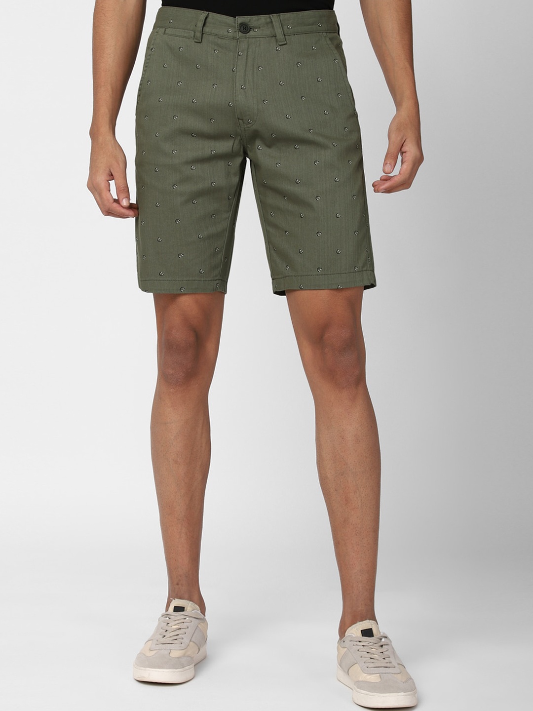 

Peter England Casuals Men Olive Green Printed Regular Fit Shorts