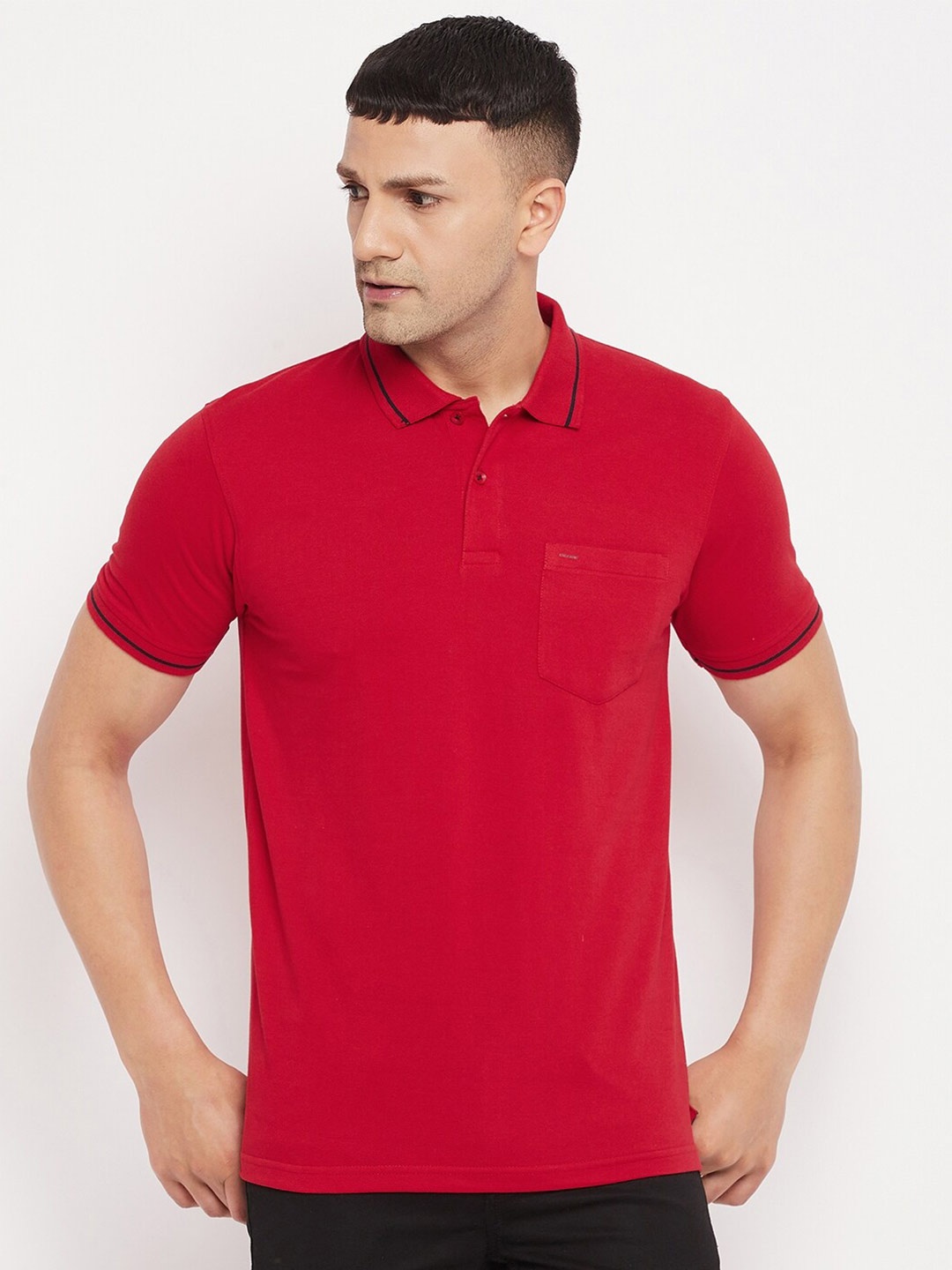 

Okane Men Red Solid Polo Collar T-shirt