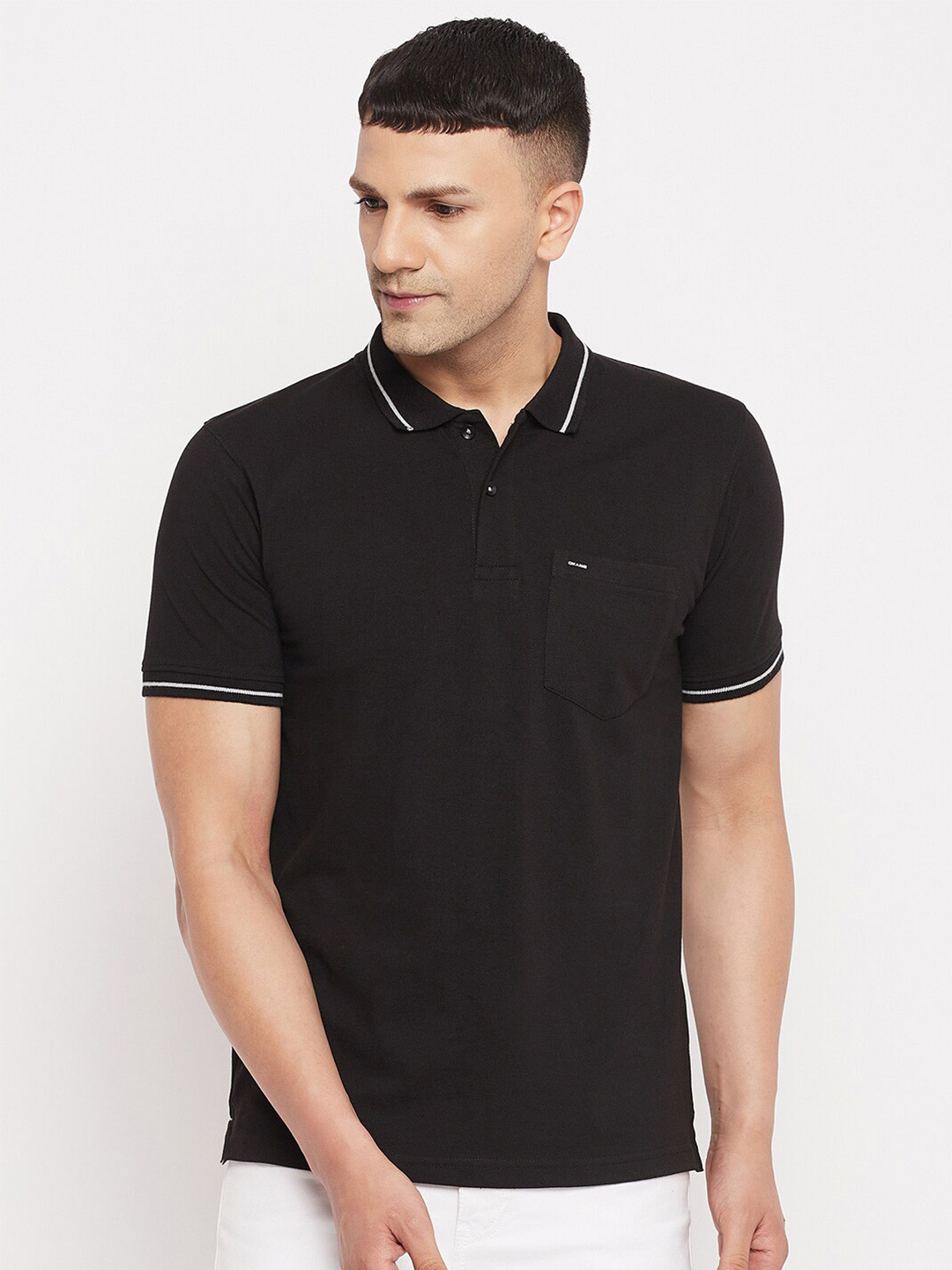 

Okane Men Black Polo Collar T-shirt