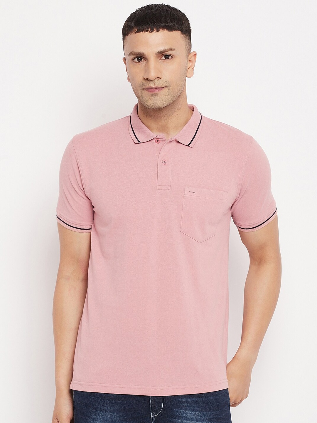 

Okane Men Peach-Coloured Polo Collar T-shirt